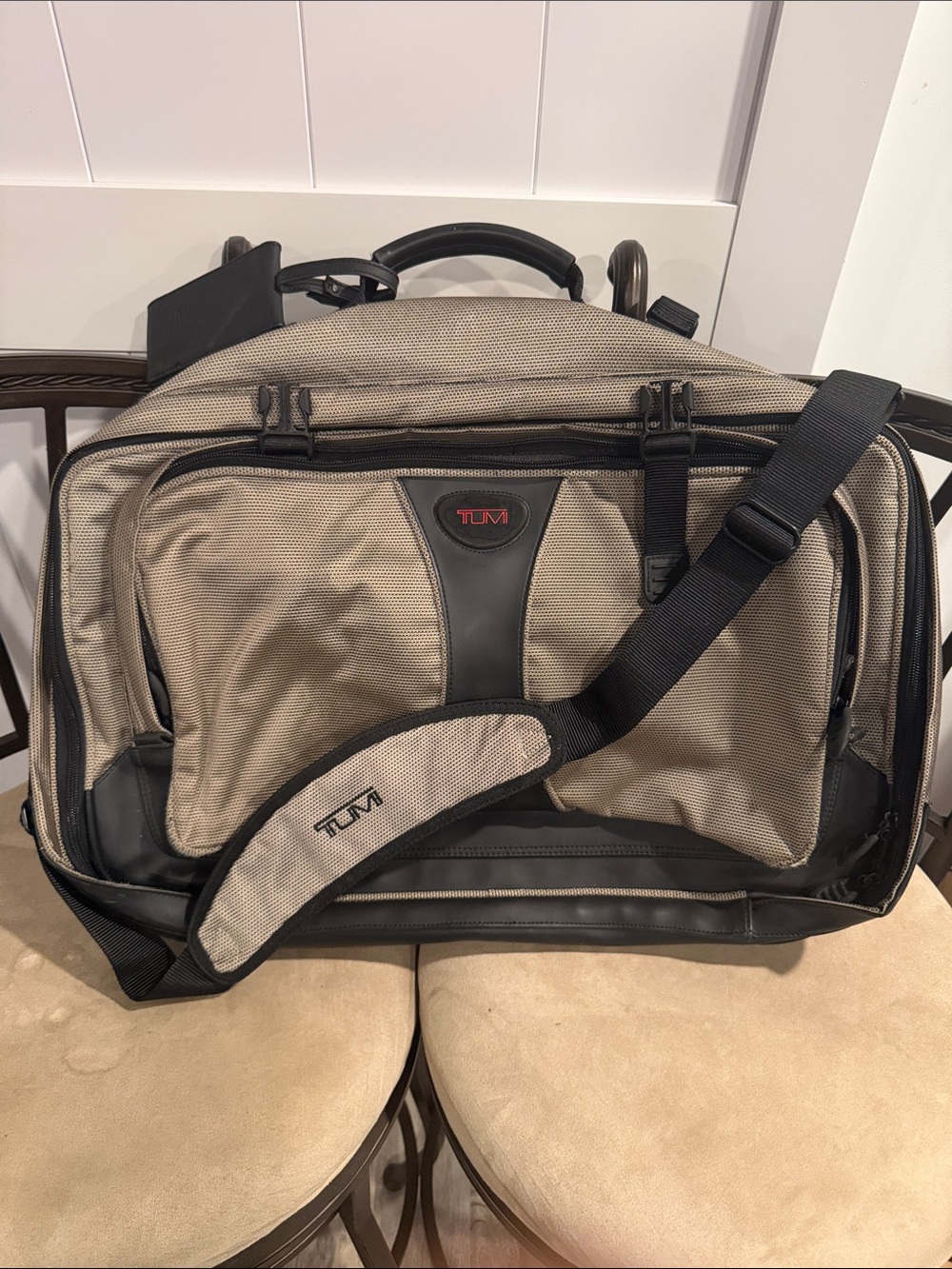 Tumi Men's Khaki Laptop Brief/Book bag with Black Accents